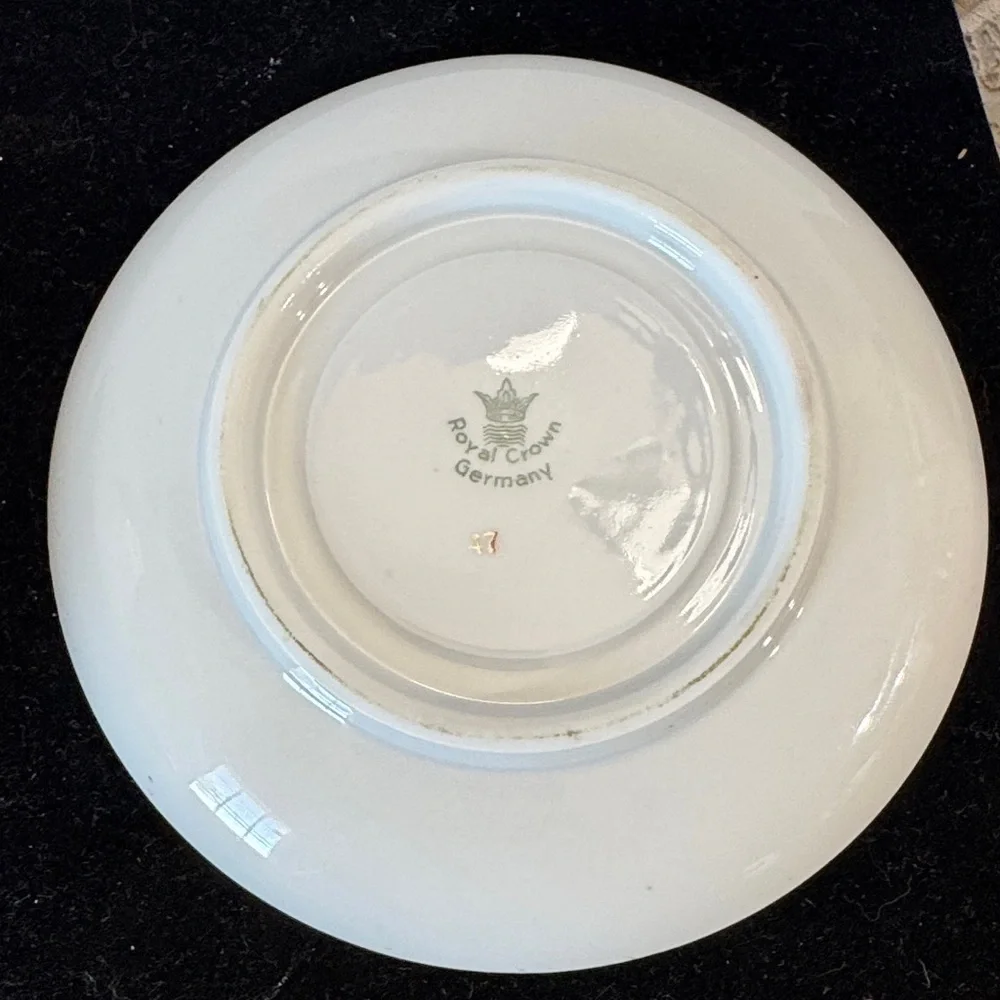 Vintage Royal Crown,  2 oz. Tea Cups and Saucers + Desert plate (3 piece set)